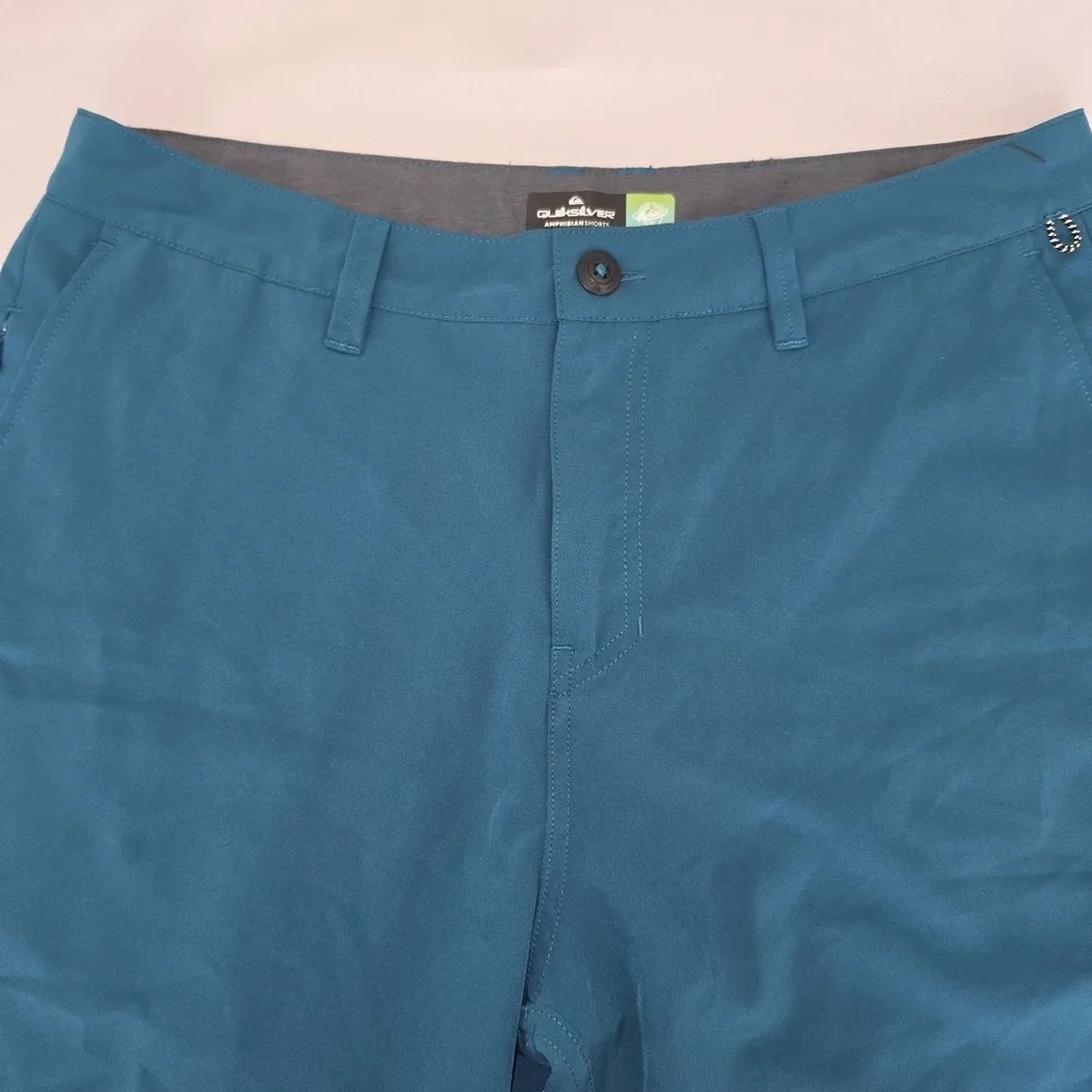 Quiksilver Amphibian Shorts Men 33 Blue Green Teal 4 Way Stretch Surf Swim 6.5
